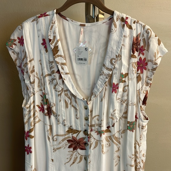 Free People size XL dress. NWT White with wine color floral print. 100% Modal - Picture 3 of 9